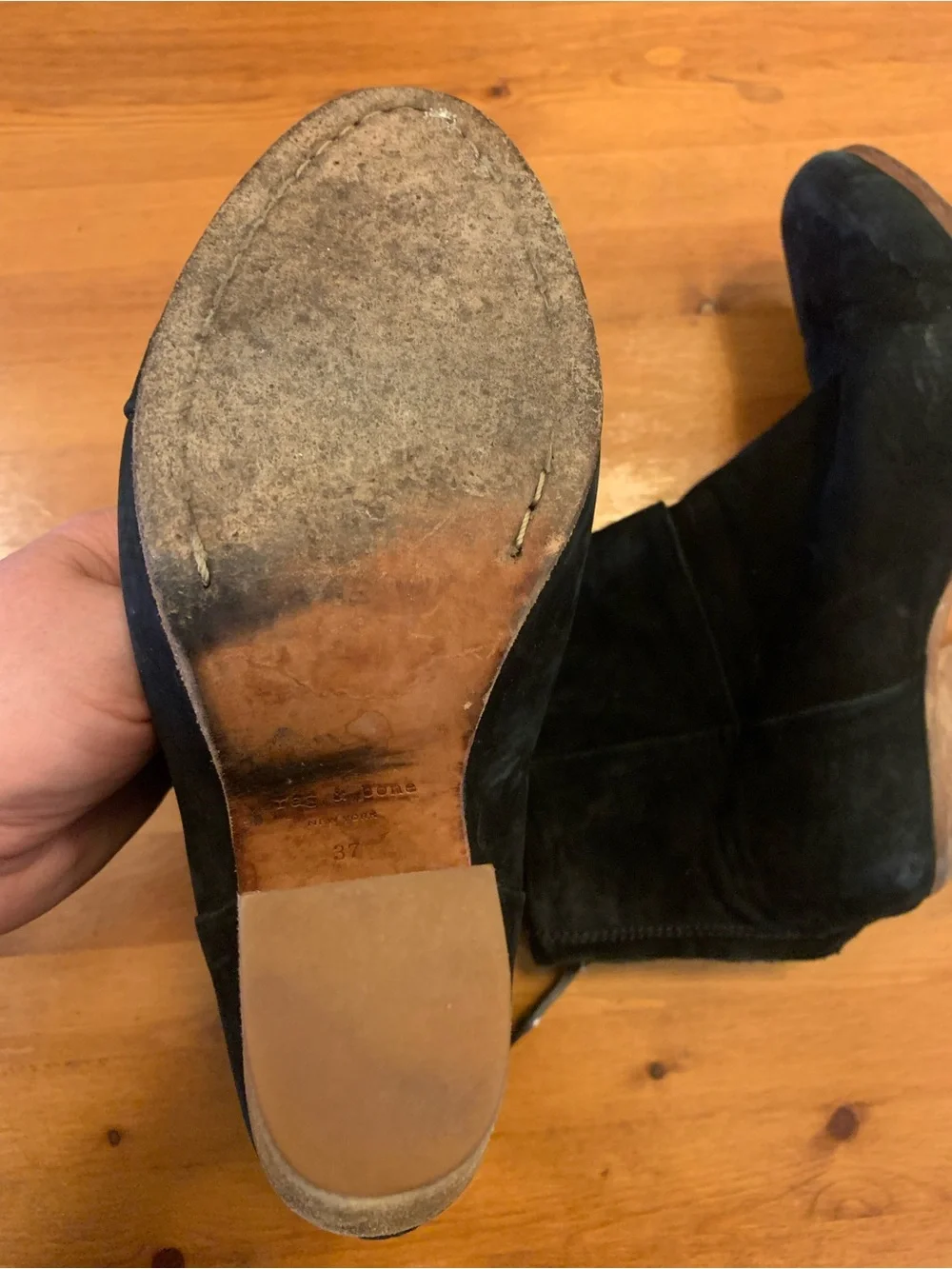 Rag & Bone Black Suede Women's Ankle Booties with Stacked Heel